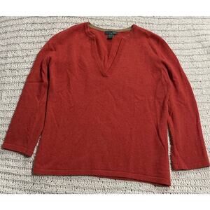 Griffen 100% Cashmere Sweater Womens Small Long Sleeve V Neck  Japan Made Orange
